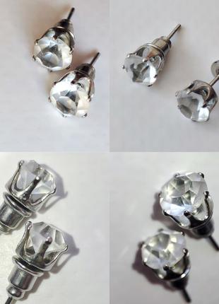 Сережки з камінням цвяхи гвоздики срібні діаманти