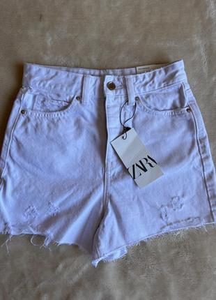 Zara 32 xs xxs шорты белые джинсовые рваные высокая посадка