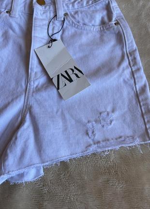 Zara 32 xs xxs шорты белые джинсовые рваные высокая посадка2 фото