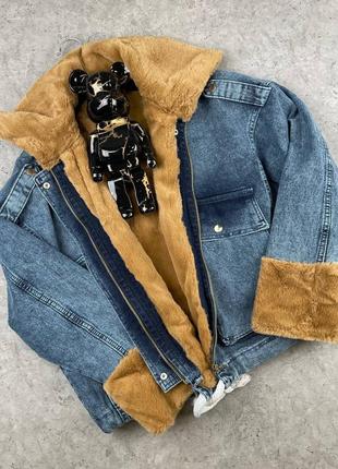 💜є наложка ✅lux якість 💜жіноча oversize джинсова куртка з хутром ❤️2 фото