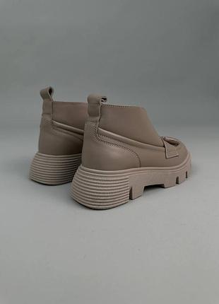 Стильные бежевые женские лоферы высокие,осенни,зимовые,осень,зима, кожаные/кожа-женская об...