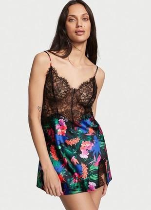 Пеньюар lace top satin slip floral print victoria’s secret с кружком