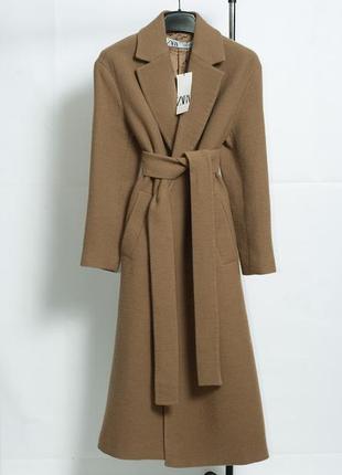 В наличии🔥 новое пальто zara шерстяное пальто с поясом camel пальто халат5 фото