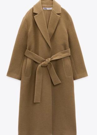 В наявності🔥 нове пальто zara вовняне пальто з поясом camel пальто халат3 фото
