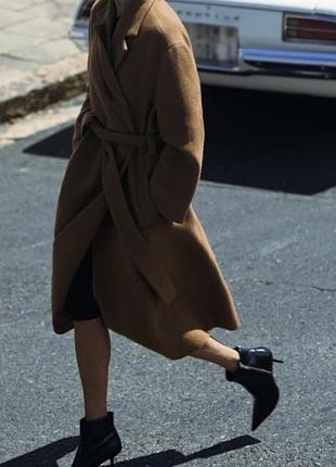 В наявності🔥 нове пальто zara вовняне пальто з поясом camel пальто халат2 фото