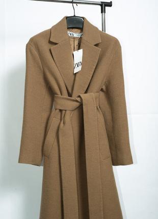В наличии🔥 новое пальто zara шерстяное пальто с поясом camel пальто халат7 фото