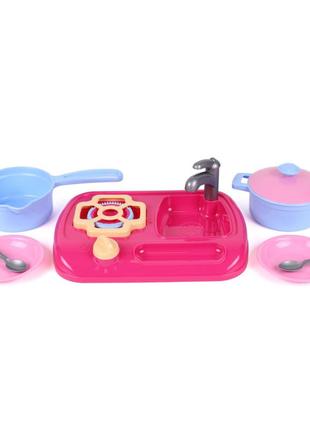 Кухня с набором посуды технок 5989 плита мойка кастрюля ковш посуда детская пластиковая игрушка для детей