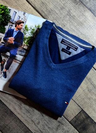 Мужской хлопковый синий базовий свитер джемпер tommy hilfiger оригинал размер м
