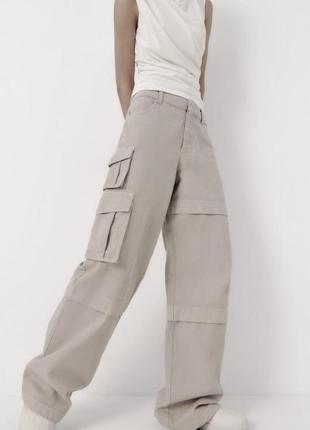 Zara широкие длинные брюки карго, брюки с карманами, джинсы2 фото