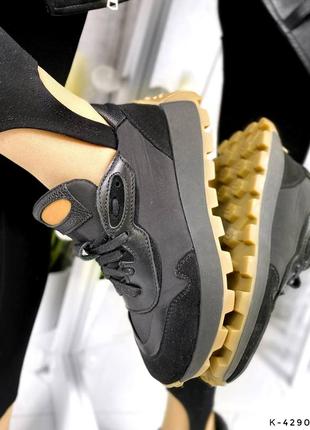 Натуральные кожаные и замшевые черные кроссовки с текстильными вставками3 фото
