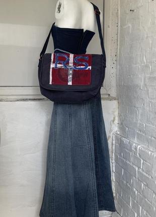 Вінтажна джинсова сумка шопер через плече replay cross body shopper декоративна вишивка ( distressed levis, miss sixty, girbaud  )3 фото