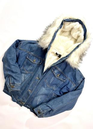 Джинсовая куртка женская с эко мехом тепла1 фото