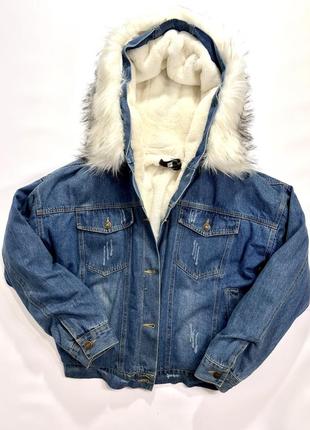 Джинсовая куртка женская с эко мехом тепла6 фото