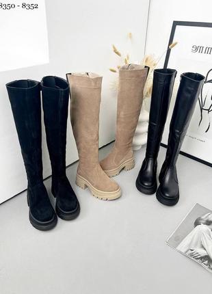 Ботфорты, черные, натуральная кожа, деми/зима