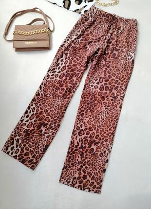 Легкі крепдішинові довгі штани палаццо розмір 46-48 два кольори принт лео леопард   лёгкие крепдышин2 фото
