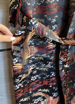 Мужской халат-кимано в японском стиле 🦚принт жар птица, аист ( размер m-l-xl)9 фото
