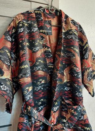 Мужской халат-кимано в японском стиле 🦚принт жар птица, аист ( размер m-l-xl)8 фото