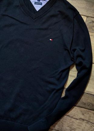 Мужской хлопковый  базовий свитер джемпер tommy hilfiger оригинал в  синем цвете размер s4 фото