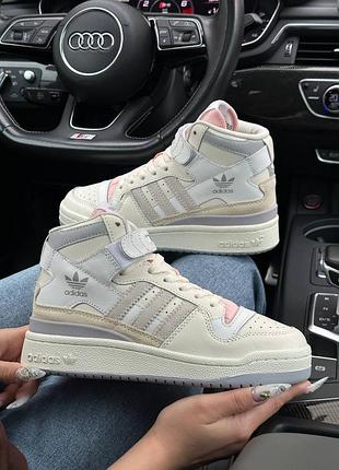 Женские кроссовки boston adidas originals forum 84 mid milk grey pink8 фото