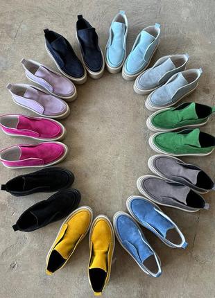 Стильные шикарные удобные хайтопы лоферы ботинки ботинки ботинки челси в сером синем голубом цветах из натуральной замши2 фото