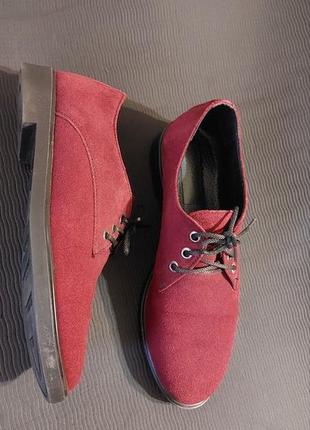 Замшеві туфлі на шнурівці, замшевые туфли, туфлі бордо, лофери1 фото
