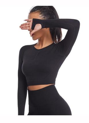 Безшовний пушап фітнес костюм лосіни і кроп-топ, спортивний костюм рашгард і лосини ефект,...