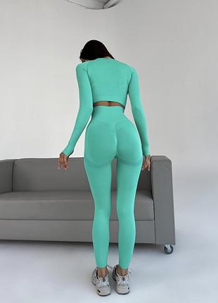 Безшовний пушап фітнес костюм лосіни і кроп-топ, спортивний костюм рашгард і лосини ефект,...