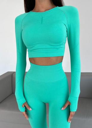 Безшовний пушап фітнес костюм лосіни і кроп-топ, спортивний костюм рашгард і лосини ефект,...