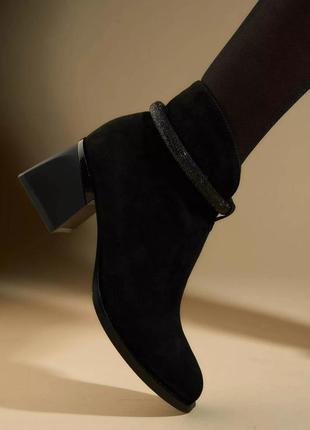 Жіночі ботильйони черевики замша демісезонні чорні на каблуку женские ботильоны каблук fabio monelli2 фото