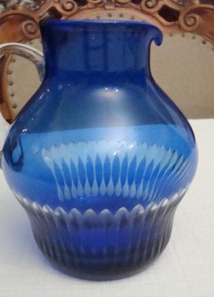 Кувшин кобальт цветное стекло ссср