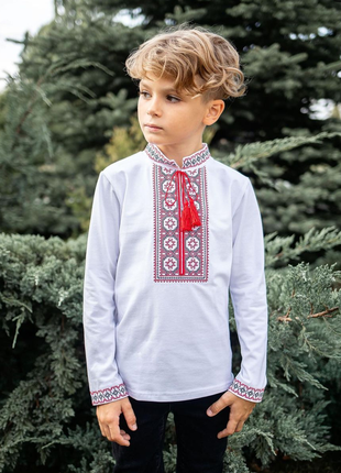 Вышиванка для мальчиков с длинным рукавом, вышитая трикотажная рубашка, джемпер с вышивкой орнаментом3 фото