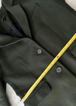 Вовняне пальто zara xl стильне оливкове пальто zara xl зелене пальто піджак zara демісезонне шерстяне пальто zara осіннє пальто casual6 фото