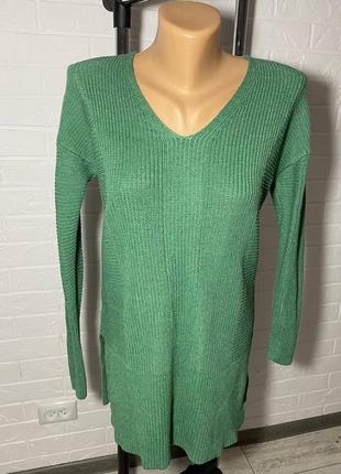 Удлиненный хлопковый, джемпер, свитер, зеленый джемпер1 фото
