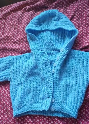Вязаная кофта голубая на мальчика 3-6 месяцев