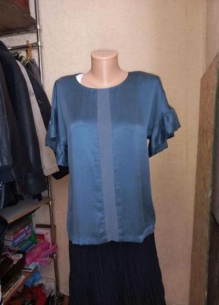 100% шелк! шикарная шелковая блуза с воланами на рукавах бренд one two & luxzuz