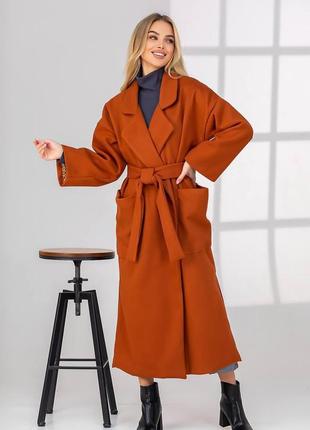 Кашемировое пальто рыжего цвета2 фото