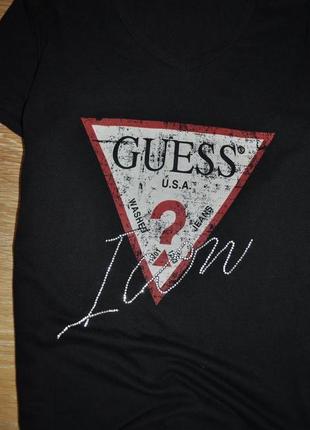 Бавовняна чорна футболка guess2 фото