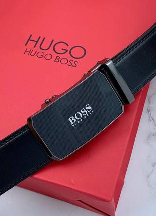 Мужской ремень с пряжкой автомат hugo boss в подарочном наборе5 фото