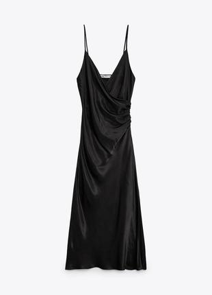 Zara платье коричневого цвета атласное s, m4 фото