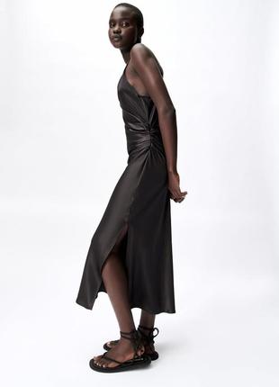 Zara платье коричневого цвета атласное s, m3 фото
