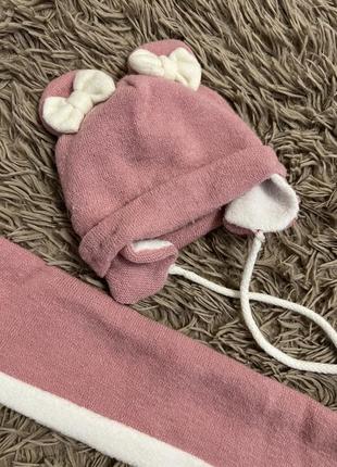 Шапочка и шарф для новорожденной вязаные2 фото