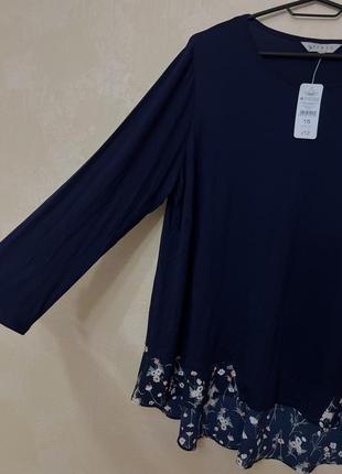 54-56-58батал синяя стильная блуза блузка кофта удлинена в цветочек2 фото