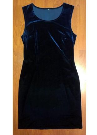 Классическое темно-синее приталенное бархатное платье, 40 размера, б/у3 фото