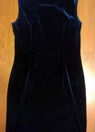 Классическое темно-синее приталенное бархатное платье, 40 размера, б/у4 фото