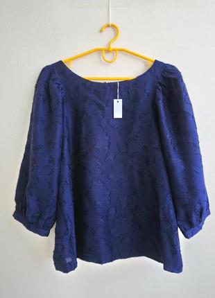 ❄️распродаж❄️ темно-синяя фактурная блуза с объемными рукавами oliver bonas1 фото