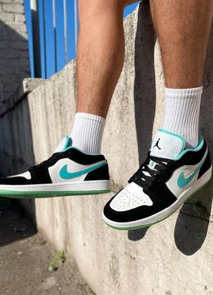 Мужские низкие кроссовки найк черно белые бирюза nike air jordan 1 low black white turquoise3 фото