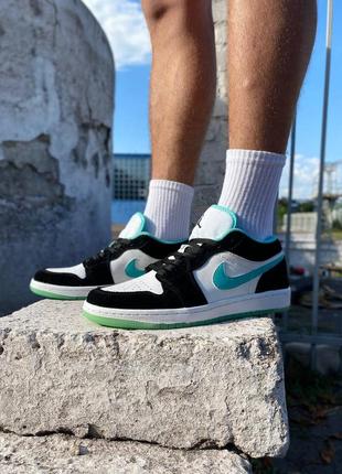 Мужские низкие кроссовки найк черно белые бирюза nike air jordan 1 low black white turquoise7 фото