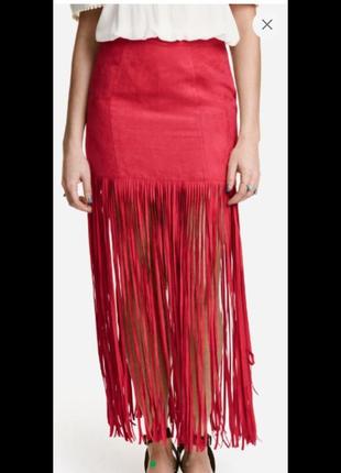 Новая красная юбка футляр h&m новая юбка миди бахрома эко замша