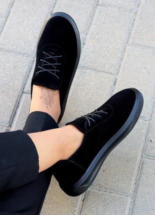 Черные замшевые демисезонные туфли натуральная замша классический дизайн1 фото
