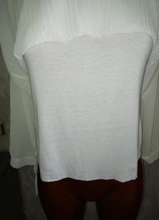 Роскошная итальянская белая шифоновая блуза свободного кроя с плиссировкой7 фото